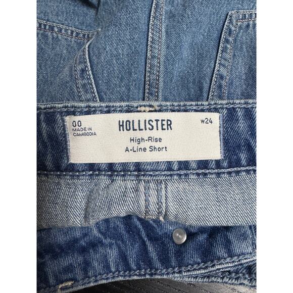 Hollister High Rise A-Line Denim Shorts Blue Embroidered Floral W24 00 - Picture 6 of 7